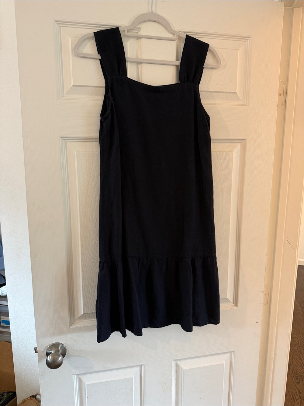 Loft Navy Square Neck Ruffle Hem Dress